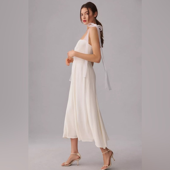 NEW NWT Reformation Kairo Ivory Midi Dress Bow Tie Straps Smocked Back - Picture 3 of 7